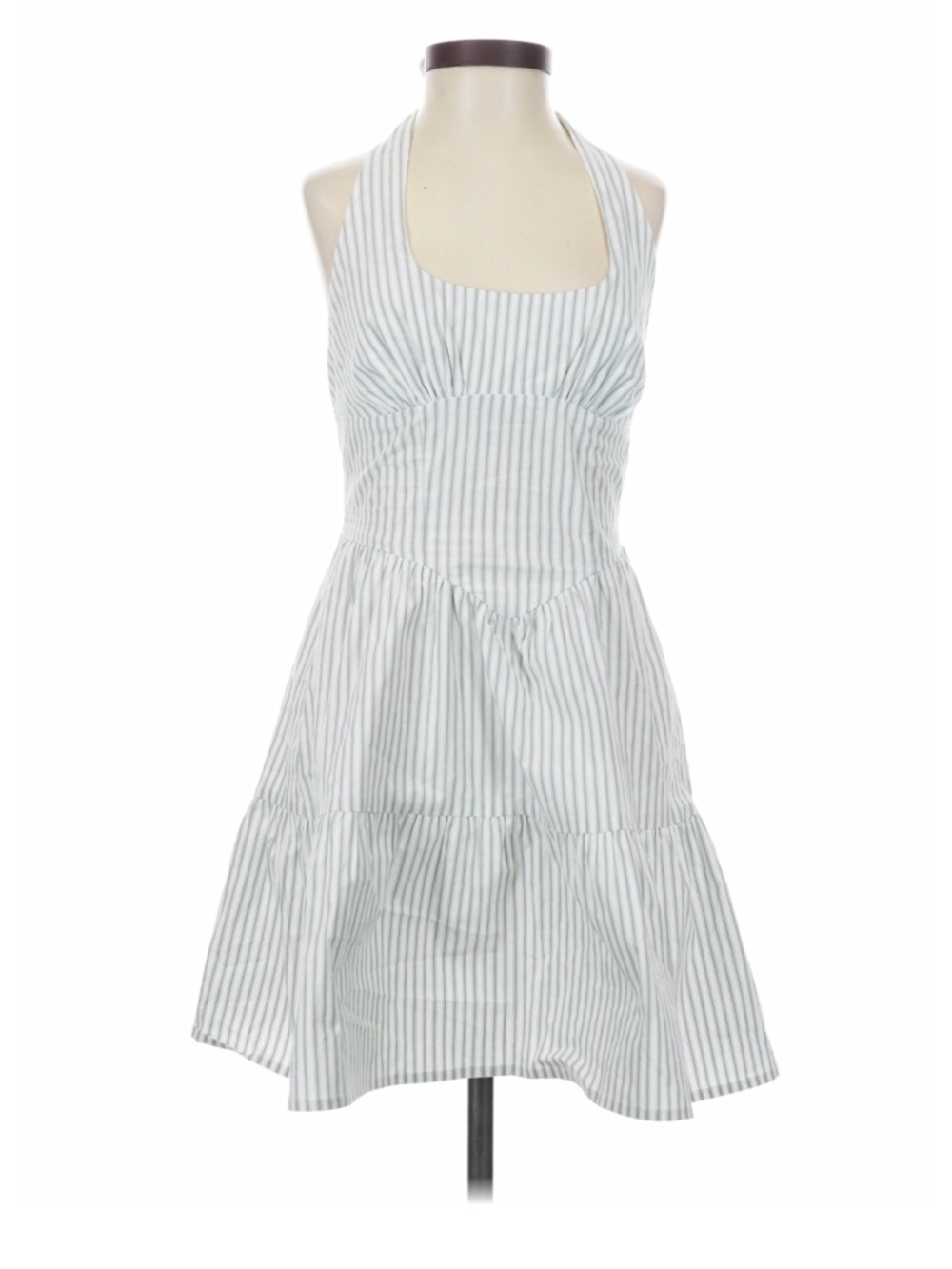 Striped Halter Sundress in Light green and White